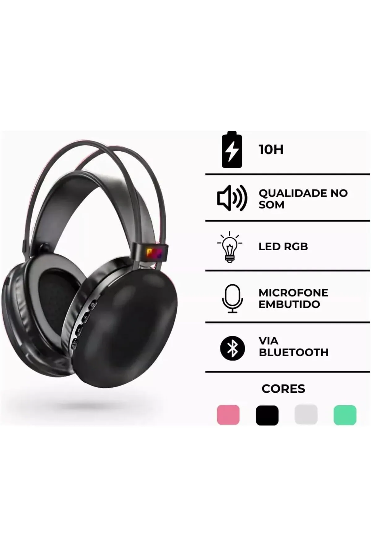 Bilişim Burada PG580 Disco Pulse LED Işıklı Yüksek Ses Kaliteli Mikrofonlu Kablosuz Bluetooth Kafaüstü Kulaklık Beyaz